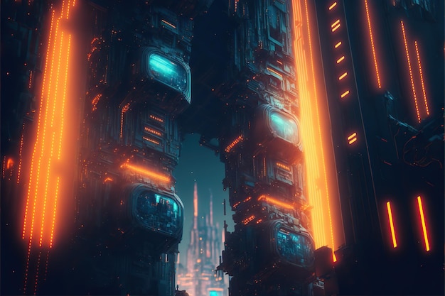 Zdjęcie architektura miasta cyberpunk obwód abstrakcyjny