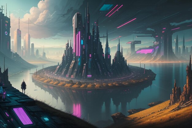 Architektura miasta w stylu cyberpunk projektowanie przyszłości technologii koncepcja rozwoju kraju