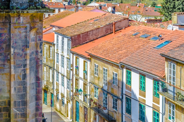 Architektura w Santiago de Compostela w północnej Hiszpanii, kolorowa ilustracja