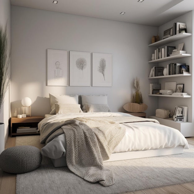 Architektura wnętrz sypialni charakteryzuje się minimalistycznym stylem