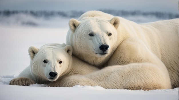 Arctic Serenity Matka niedźwiedzia polarnego i czuły sen młodego