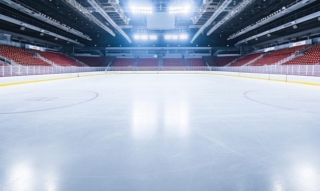 Zdjęcie arena bitwy - tętniąca życiem boiska hokejowa oświetlona czerwonym światłem