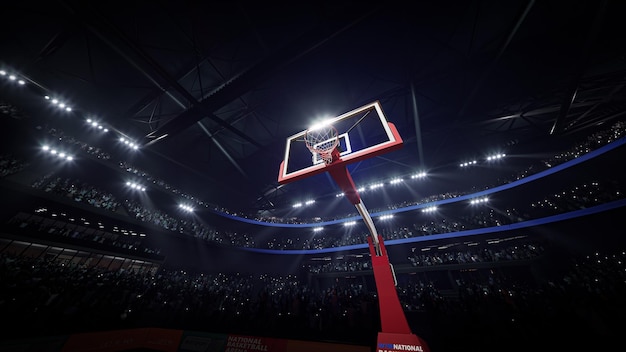 Zdjęcie arena koszykówki z tłumami ludzi d render k