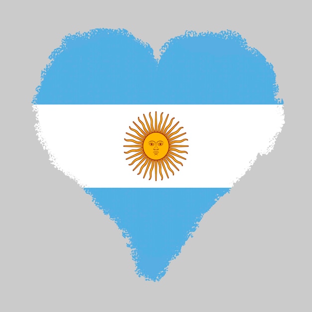 Argentyna kolorowa flaga w kształcie serca ze stylem obrysu pędzla izolowanym na szarym tle