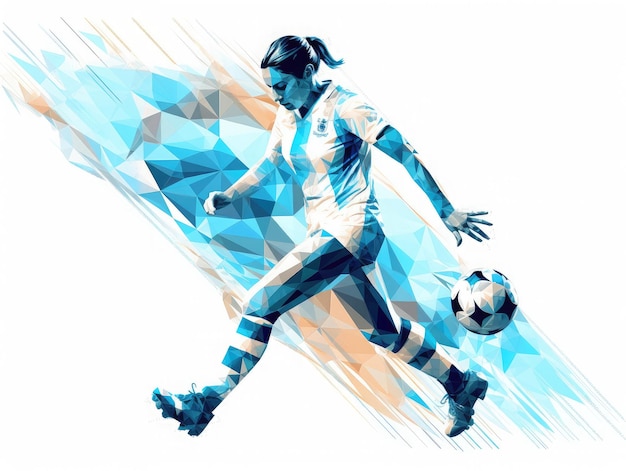 Argentyńskie kobiety piłkarz w akcji sylwetka vintage flaga Argentyny wektor grafiki liniowej ilustracje AI wygenerowane