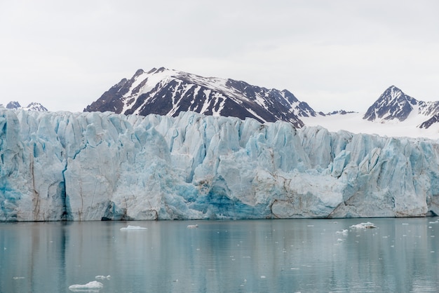 Arktyczny krajobraz z górą i lodowcem w Svalbard w okresie letnim