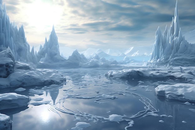 Zdjęcie arktyczny krajobraz zaludniony fantastycznymi stworzeniami lodowymi
