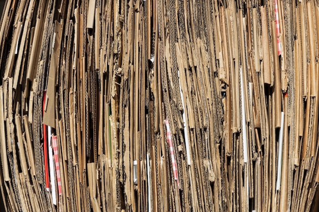 Arkusze Cortony Są Ułożone W Rzędzie. Zbiórka Odpadów Papierowych Z Gospodarstw Domowych. Zdjęcie Wysokiej Jakości