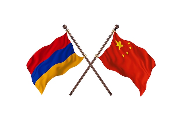 Armenia kontra Chiny Tło flagi dwóch krajów
