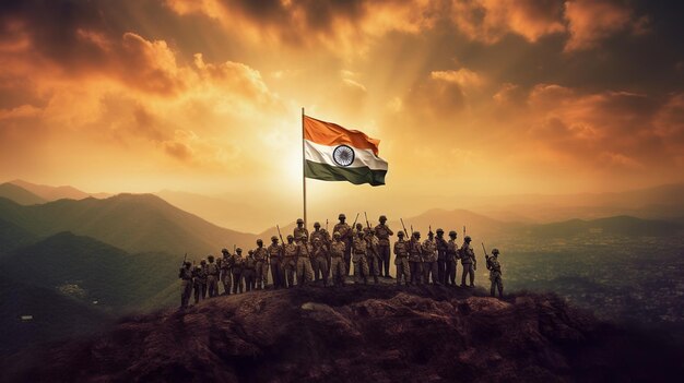 Armia indyjska trzymająca generatywną flagę Indii ai