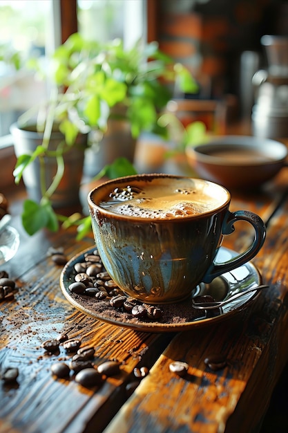 Aroma kawy rano Świeżo parzona scena kawy