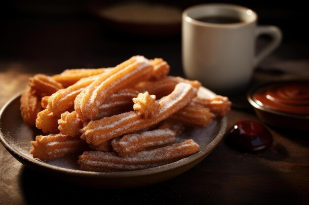 Zdjęcie aromatyczne hiszpańskie churros cukier generate ai