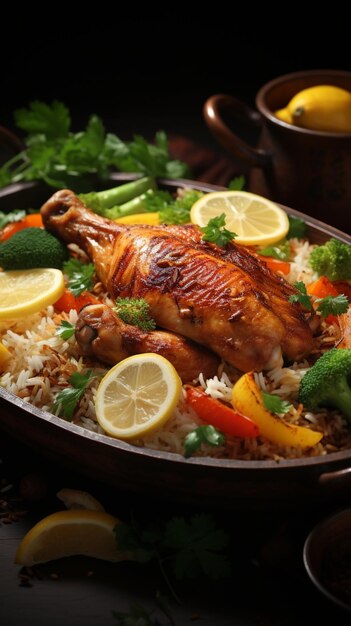 Aromatyczny zestaw Warzywa z kurczaka i ryż łączą się, tworząc przepyszny i zbilansowany posiłek. Vertical Mob