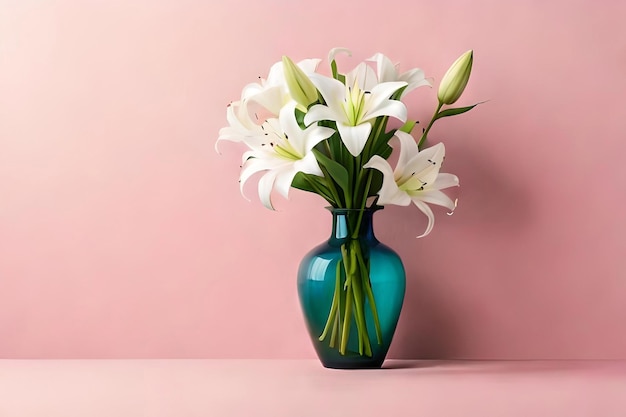 Arrangement wazonów liliowych na jasnoróżowym tle
