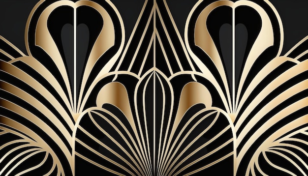 Art Deco Pattern Art Design z lat 20., czarno-złoty. Generowanie sztucznej inteligencji.