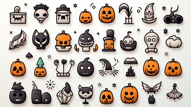 Art Line Icon Sticker Halloween na białym tle