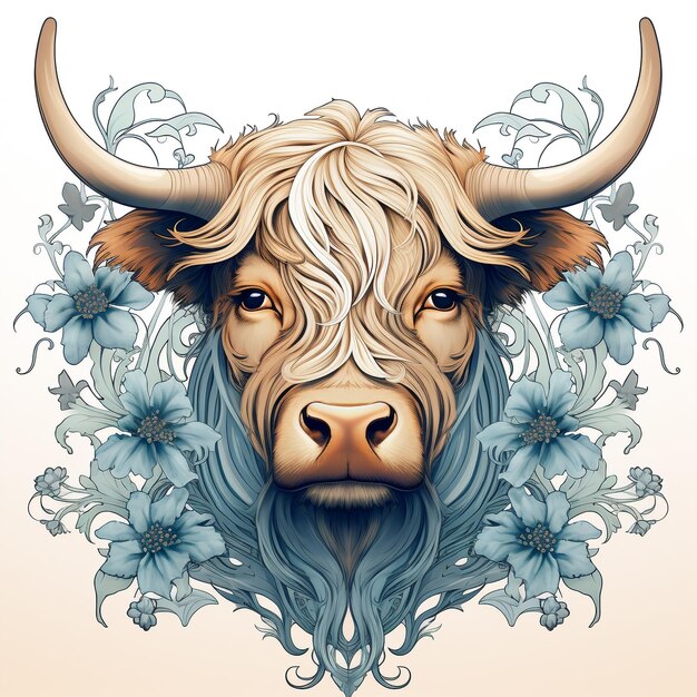Art Nouveau Highland Cow Photo Styl artystyczny