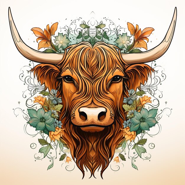 Zdjęcie art nouveau highland cow photo styl artystyczny