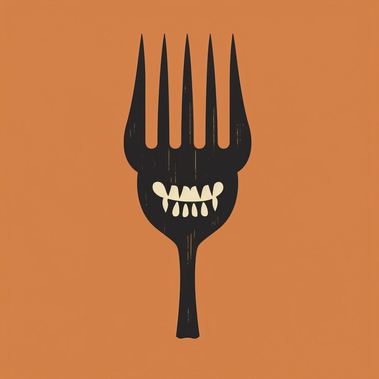 Zdjęcie art op minimalistyczna ilustracja happy evil angry dark fork mask
