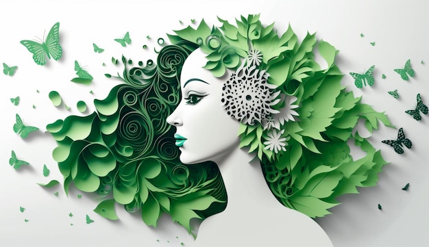 Art with paper szczęśliwa kobieta z kwiatami Specjały na dzień kobiet Generative Ai