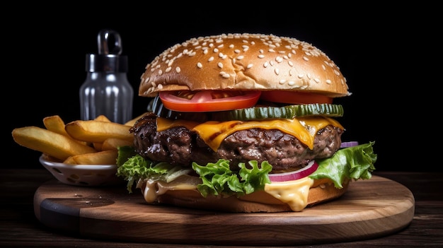 Artisan Gourmet Burguer z kremowym i roztopionym cheddarem ai generatywnym