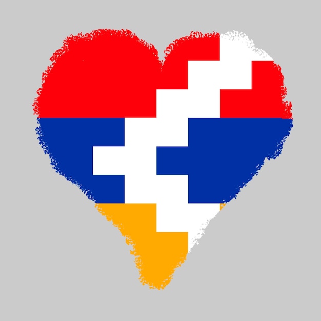 Artsakh kolorowa flaga w kształcie serca ze stylem obrysu pędzla izolowanym na szarym tle