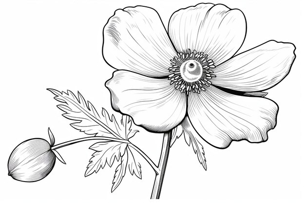 Zdjęcie artykuł do malowania: rustyczny rysunek kwiatów anemonu atramentem