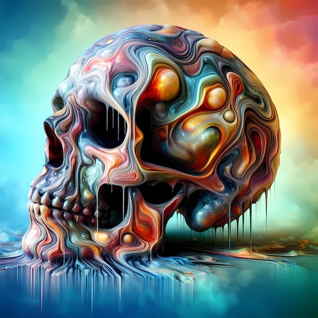 Artystyczna czaszka rozpływająca się w kolorach