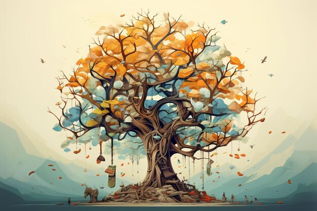 artystyczna ilustracja drzewa z liśćmi