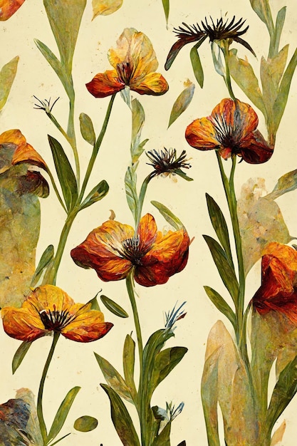 Artystyczna kompozycja botaniczna streszczenie ilustracja kwiat i kolorowa sztuka kwiatowa w kreatywnym tle