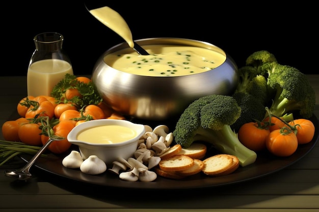 Zdjęcie artystyczna prezentacja dania fondue wysokiej jakości fotografia obrazu fondue