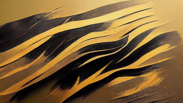 Artystyczne abstrakcyjne tło ze złotymi i czarnymi pociągnięciami pędzla Malarstwo abstrakcyjne ilustracja 3D