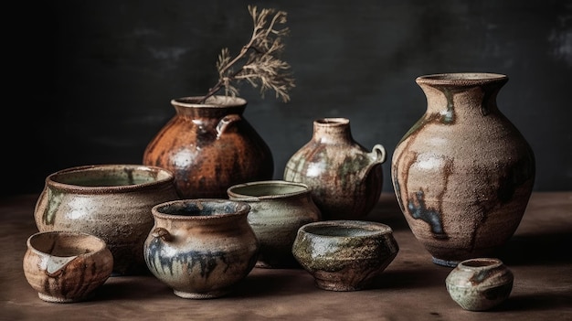 Artystyczne elementy ceramiki w ziemistych barwach generowane przez sztuczną inteligencję