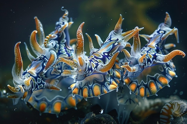 Zdjęcie artystyczne przedstawienie grupy ślimaków morskich, z których każdy jest generatywny.