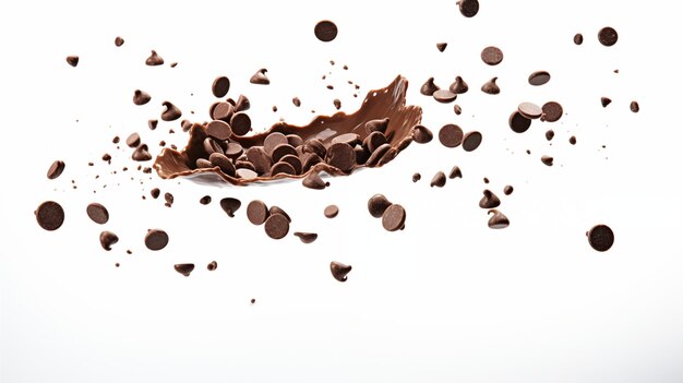 Artystyczne przedstawienie rozpryskujących się kawałków czekolady ciemnej i mlecznej zamarzniętych w ruchu