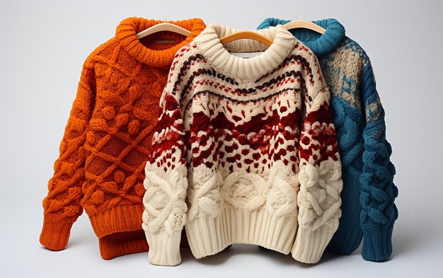 Artystyczne ręczne tkaniny Stylowe swetry izolowane na białym tle