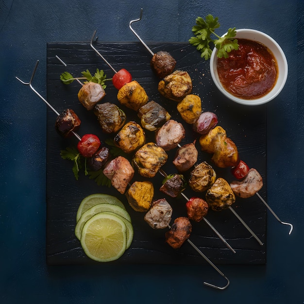 Artystycznie wykonany gourmet shish kebab gotowy do serwowania dla mediów społecznościowych