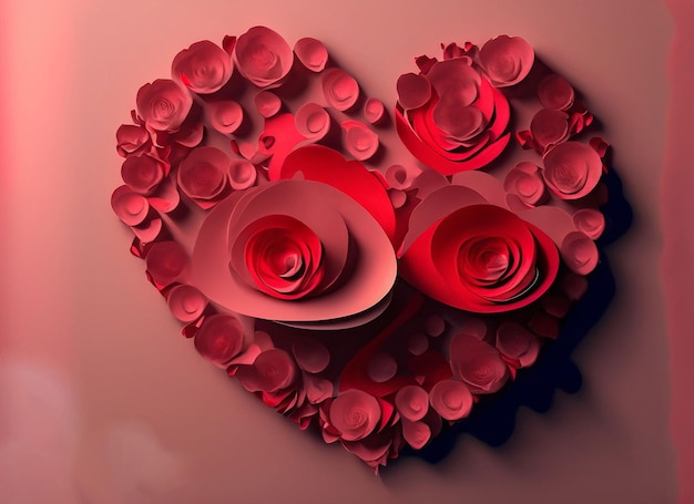 artystyczny banner z czerwonymi różami i papierowym sercem na walentynkę