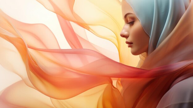 Artystyczny obraz kobiety z kolorową płynącą tkaniną
