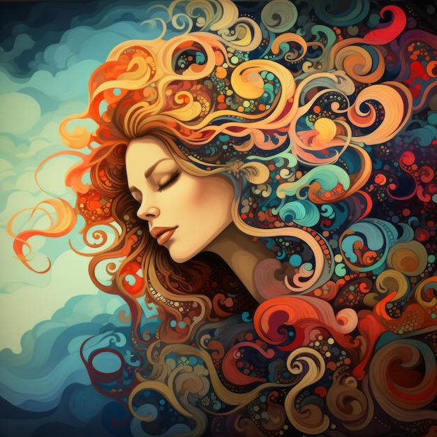 artystyczny obraz kobiety z kręconymi włosami