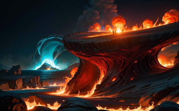 Artystyczny obraz płomieni morza ciemność realizm futurystyczny