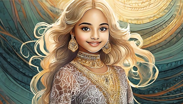 Artystyczny portret dziewczyny z blond włosami w koronkowej sukience