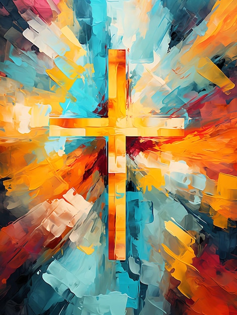Artystyczny Święty Krzyż Wykonany z Abstrakcyjnych Malowanych Drewnianych Paneli Krzyż Niedziela Palmowa Zdjęcie Sztuki Chrześcijańskiej