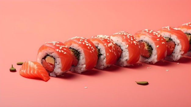 Artystyczny Układ Rolek Sushi Na Jednym Kolorze Tła