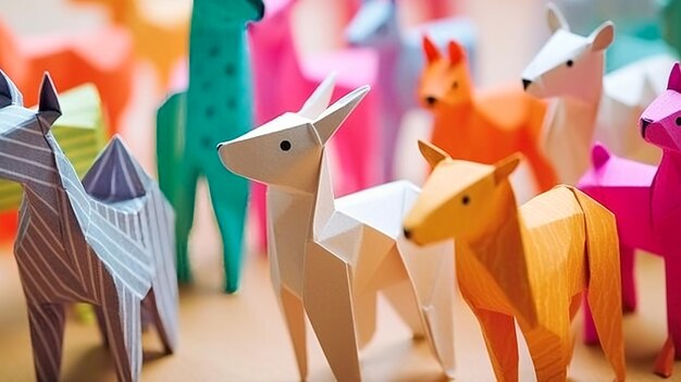 Zdjęcie artystyka zwierząt origami w żywych kolorach