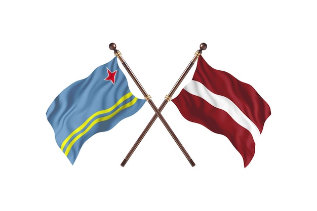 Aruba kontra Łotwa Flagi dwóch krajów w tle
