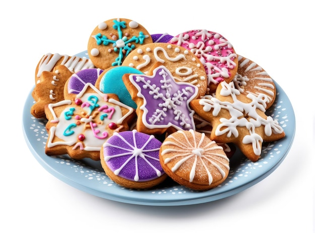 Asortyment domowych ciasteczek cukrowych z dekoracją świąteczną na białym tle