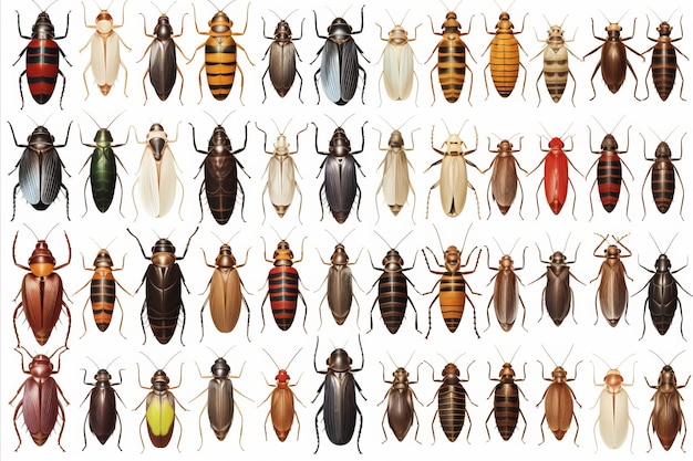 Asortyment ilustrowanych gatunków karaluchów