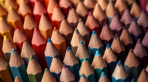 Asortyment kolorowych ołówków Stworzony przy użyciu technologii Generative AI