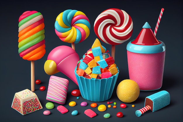Asortyment kolorowych świątecznych słodyczy i cukierków Generative Ai